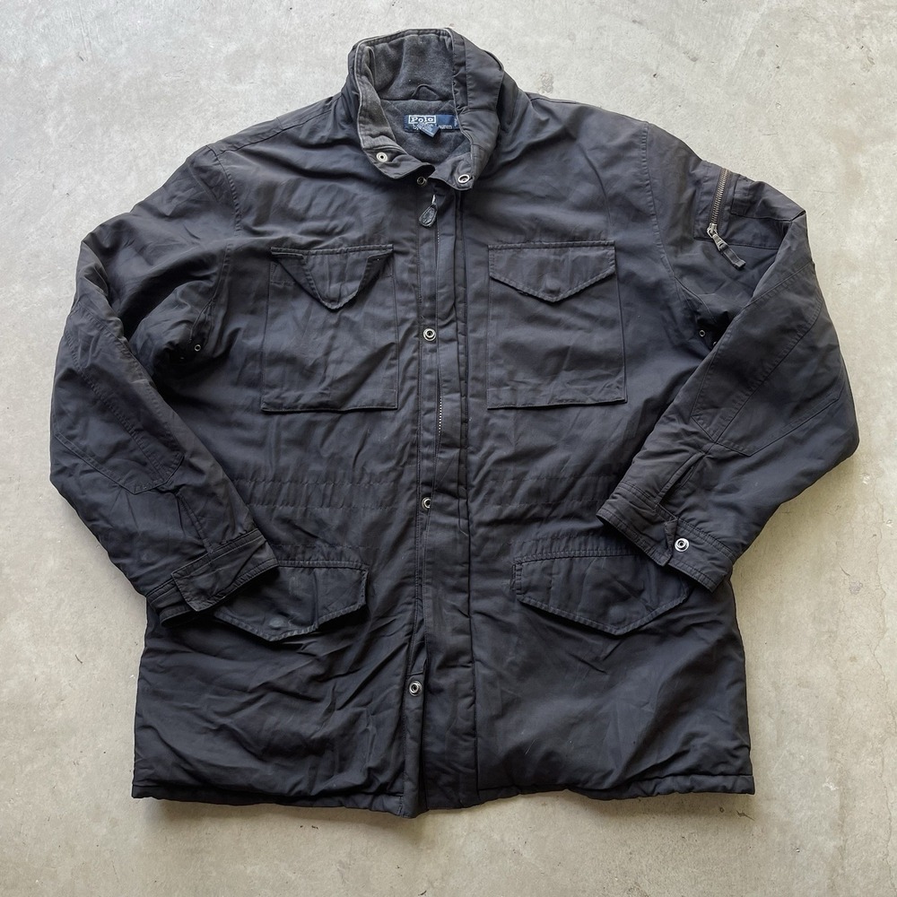 Vintage Polo Ralph Lauren military Field Jacket Size L‎ Multi Pocket Black M65